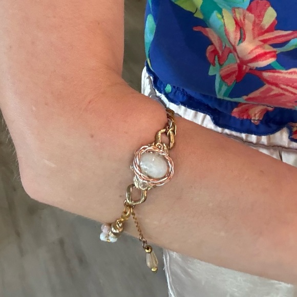 Mixed Metal Moonstone Gem Bracelet -Handmade -Adjustable - Picture 3 of 7
